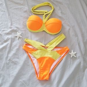 Bright orange and yellow bikini